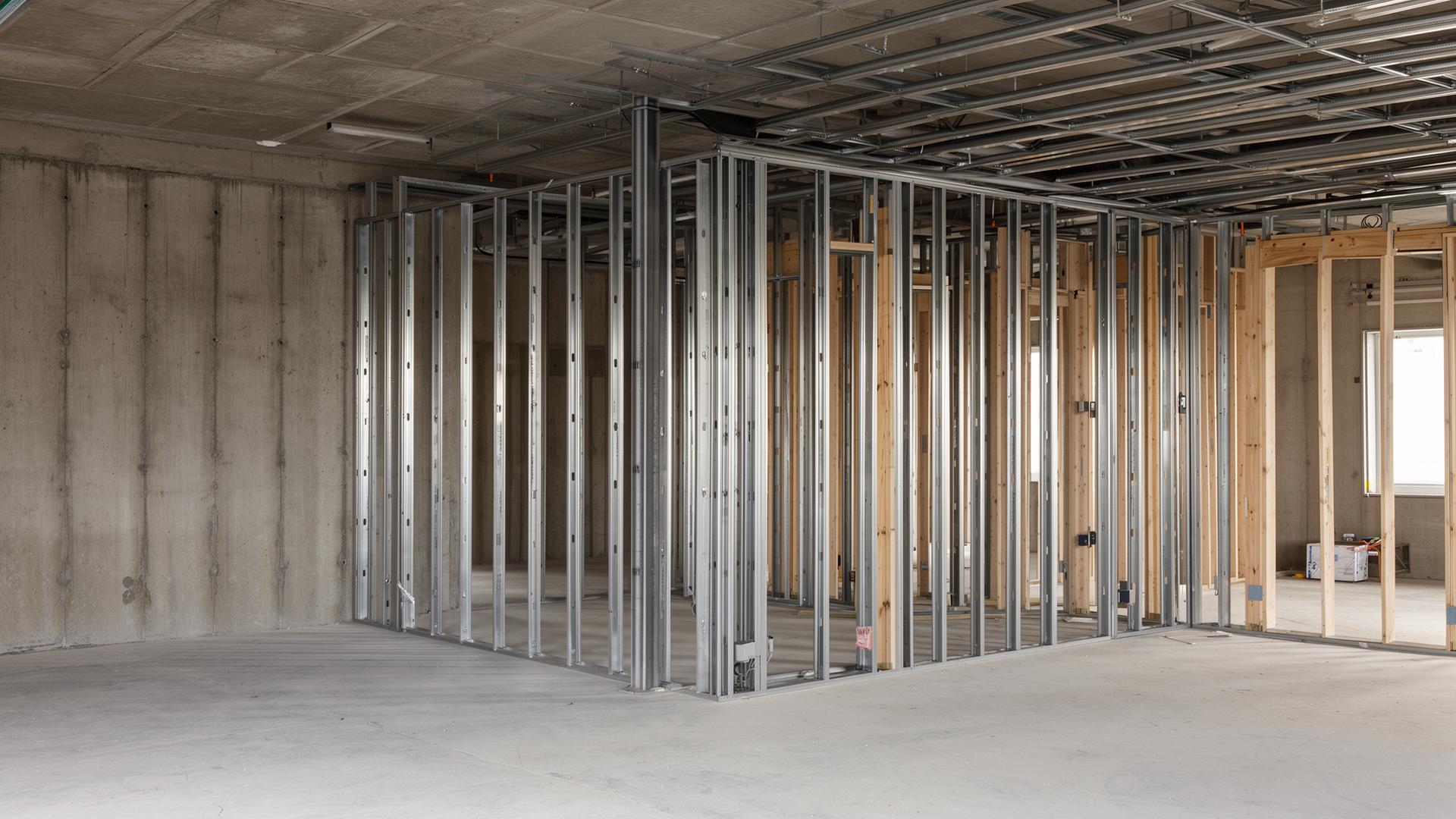 Interior framing on a commercial jobsite